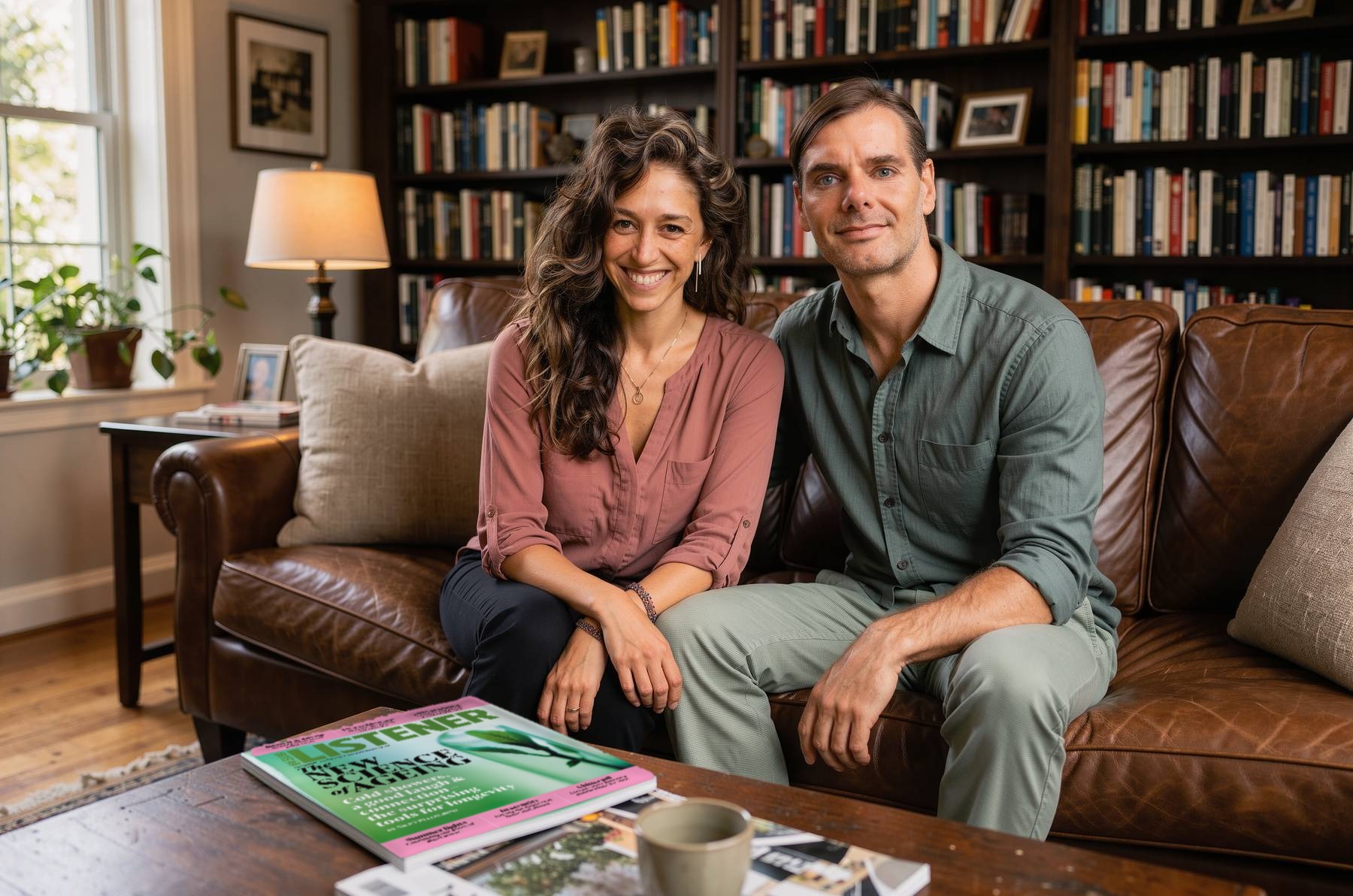 Pauli e Rapha com a edição da New Zealand Listener sobre a mesa